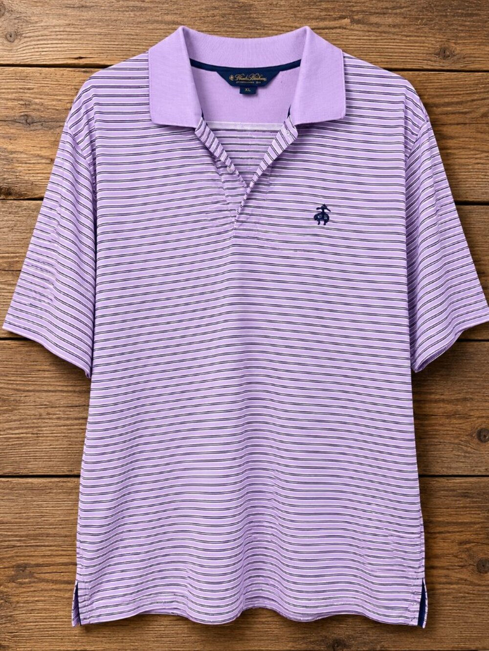 Brooks Brothers Performance Polo Shirt Men's XL Lavender Striped Golden Fleece - Picture 2 of 4